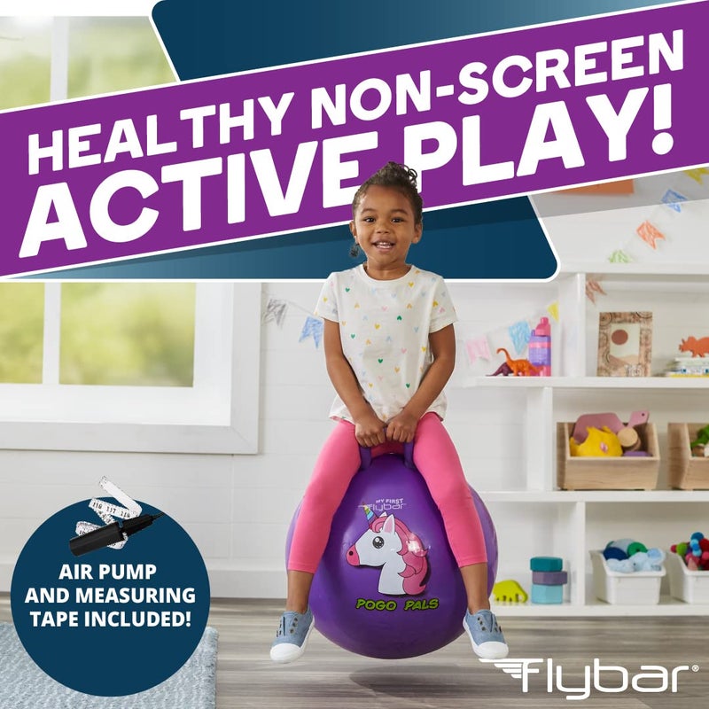 فلاي بار كرة Flybar Hopper للأطفال - ألعاب نطاطة بمقبض، قادوس كنغر متينة - كرة تمرين للعب في الأماكن المغلقة أو الهواء الطلق - تتضمن مضخة - قبضة ثابتة للأطفال الصغار من الأولاد والبنات من سن 5 سنوات فما فوق (Uni M) - Image 2